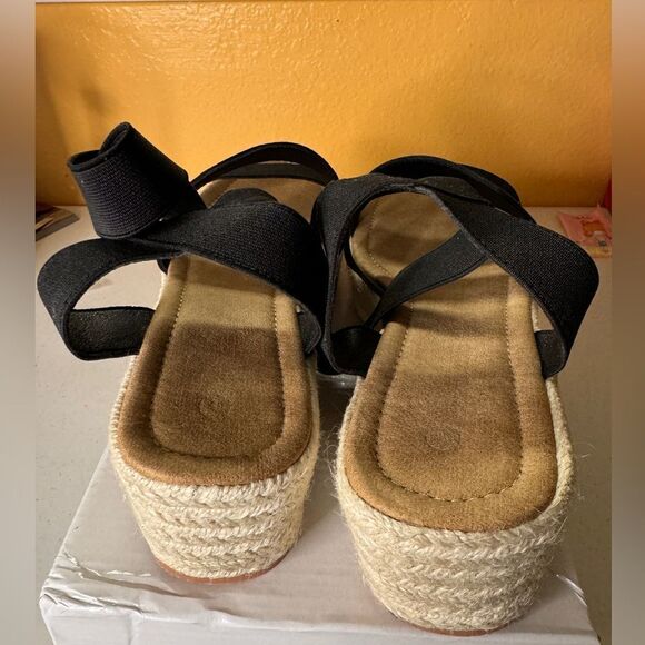 Black Wedge Espadrille Sandals - Picture 6 of 9